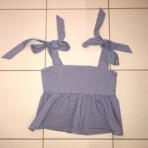 Super Trendy Navy Blue and White Tie Top